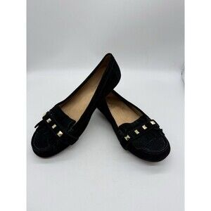 Vionic Loafer Moccasin Flats Women's 8W Black Suede Fringe Stud Thera/VS080 NWOT